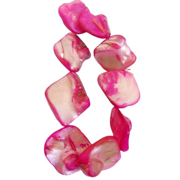 Shell Bracelet Fuchsia Vibrant Mother Of Pearl 6.5 Bead Hand Crafted Stretch - Picture 1 of 4